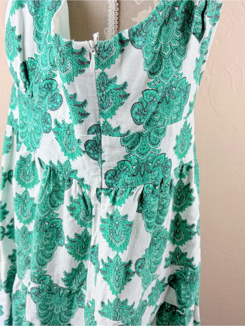 House of Harlow 1960 Green Printed Tiered Dress Linen Sleeveless Women’s Large - Picture 11 of 16